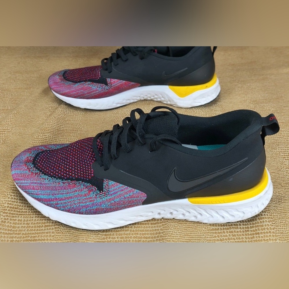 Nike Odyssey React FlyKnit Black Univ Red Jade AH1015-005 Run Shoes-Mens 10.5